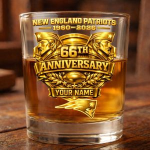 Personalized New England Patriots 66th Anniversary Whiskey Glass