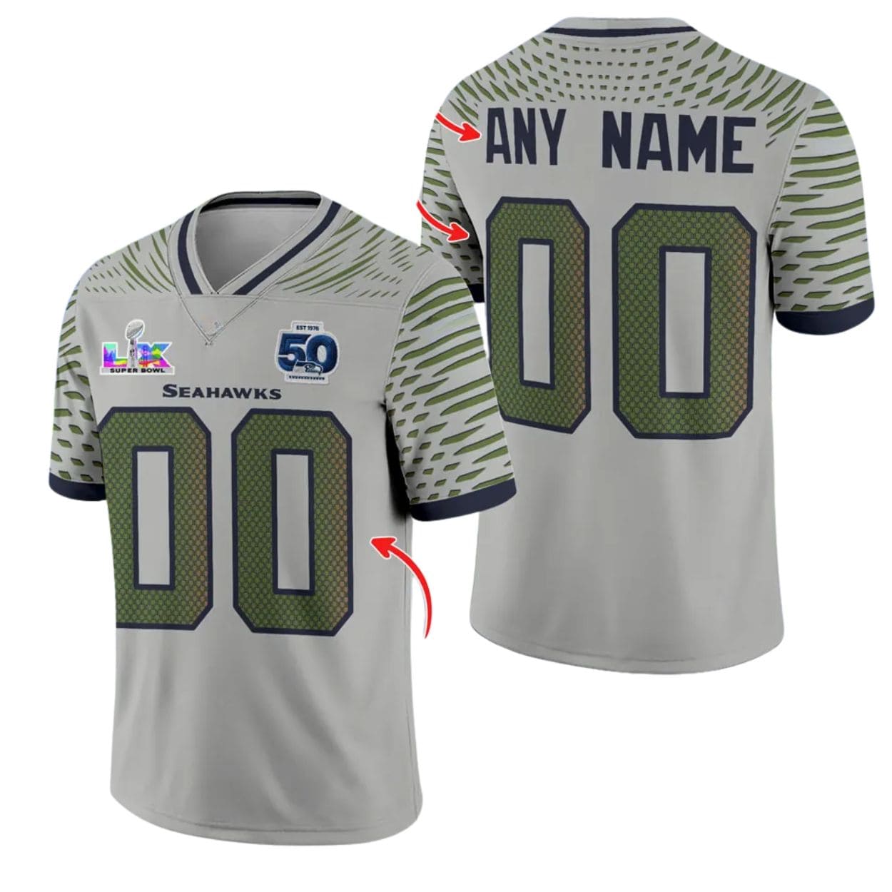 Personalized Seattle Seahawks 50th Anniversary SBLX Football Jersey Personalized Seattle Seahawks 50th Anniversary SBLX Football Jersey