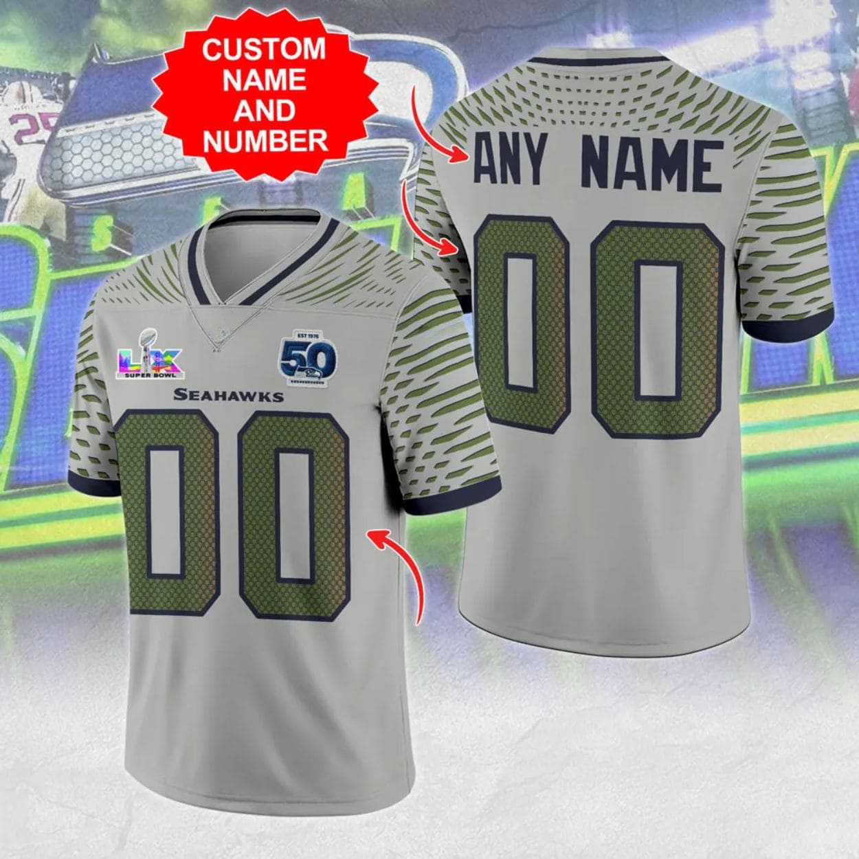 Personalized Seattle Seahawks 50th Anniversary SBLX Football Jersey Personalized Seattle Seahawks 50th Anniversary SBLX Football Jersey