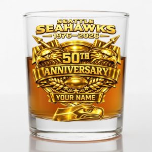 Personalized Seattle Seahawks 50th Anniversary Whiskey Glass 1