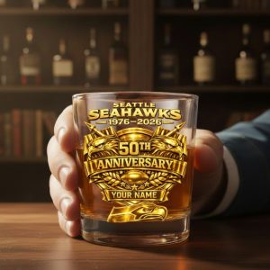 Personalized Seattle Seahawks 50th Anniversary Whiskey Glass 3