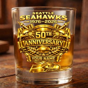 Personalized Seattle Seahawks 50th Anniversary Whiskey Glass