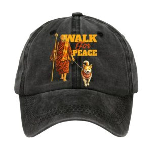Retro Walk For Peace Monks With Aloka Dog Print Baseball Cap 3