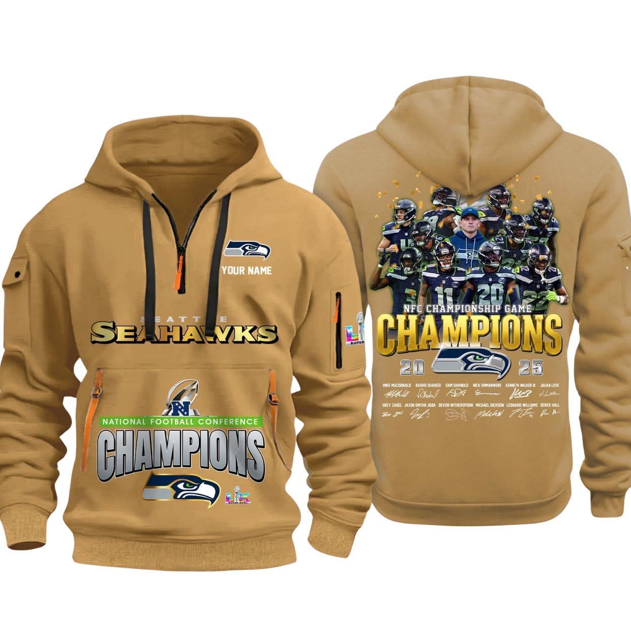 Seattle Seahawks 2025 NFC Championship Game Signature Quarter Zip Hoodie Seattle Seahawks 2025 NFC Championship Game Signature Quarter Zip Hoodie