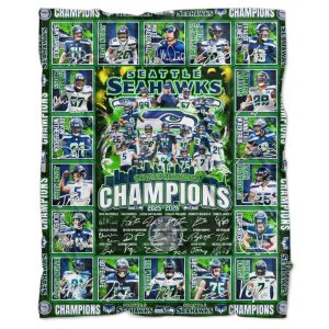 Seattle Seahawks Champions 2025 2026 Champions Signature Blanket 1