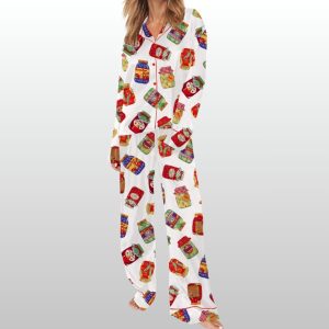 Women's Fruit Jar Fabric Vintage Silky Satin Pajama Set 1