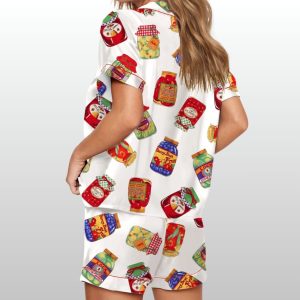 Women's Fruit Jar Fabric Vintage Silky Satin Pajama Set 2