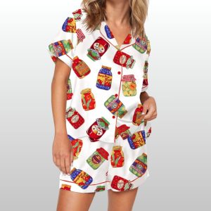 Women’s Fruit Jar Fabric Vintage Silky Satin Pajama Set