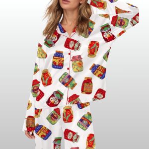 Women's Fruit Jar Fabric Vintage Silky Satin Pajama Set