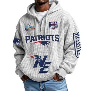 New England Patriots Bowl LX Waffle Quarter Zip Hoodie 1