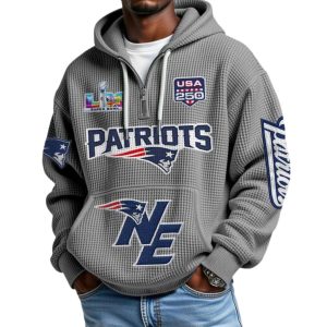 New England Patriots Bowl LX Waffle Quarter Zip Hoodie 2