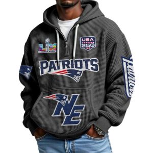 New England Patriots Bowl LX Waffle Quarter Zip Hoodie 3