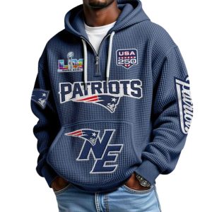 New England Patriots Bowl LX Waffle Quarter Zip Hoodie