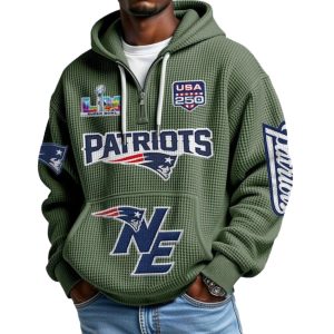 New England Patriots Bowl LX Waffle Quarter Zip Hoodie 4