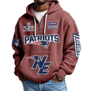 New England Patriots Bowl LX Waffle Quarter Zip Hoodie 5