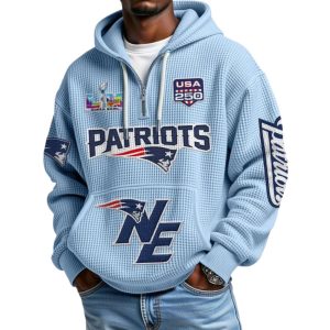 New England Patriots Bowl LX Waffle Quarter Zip Hoodie 6