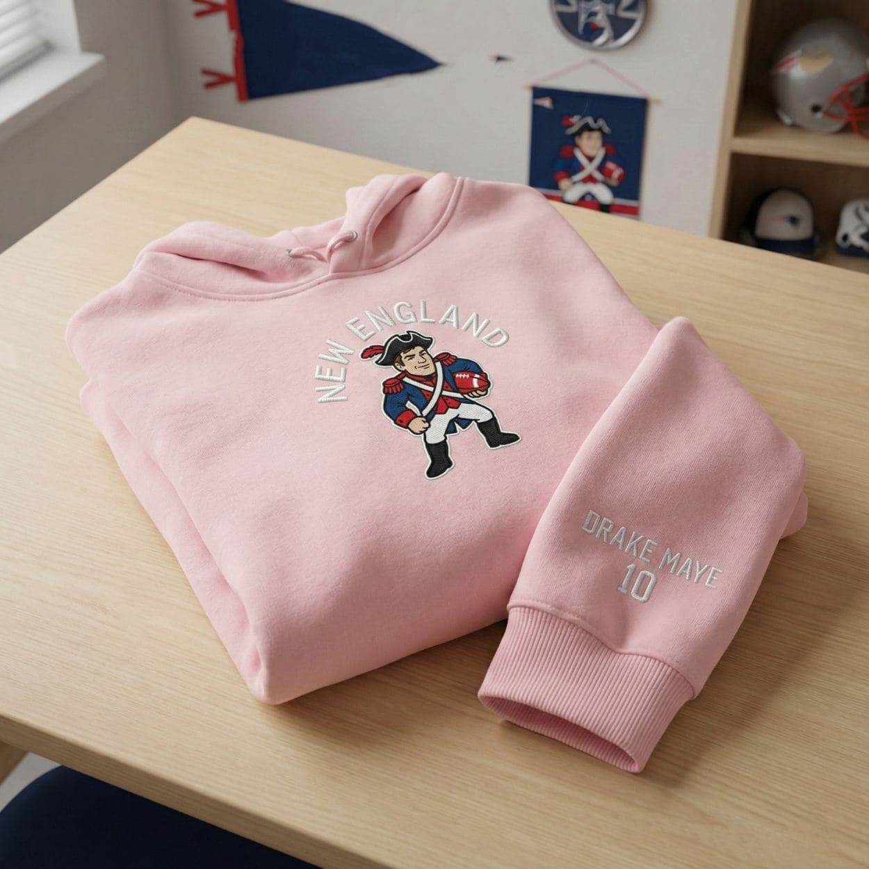 New England Patriots Drake Maye 10 Embroidered Hoodie New England Patriots Drake Maye 10 Embroidered Hoodie