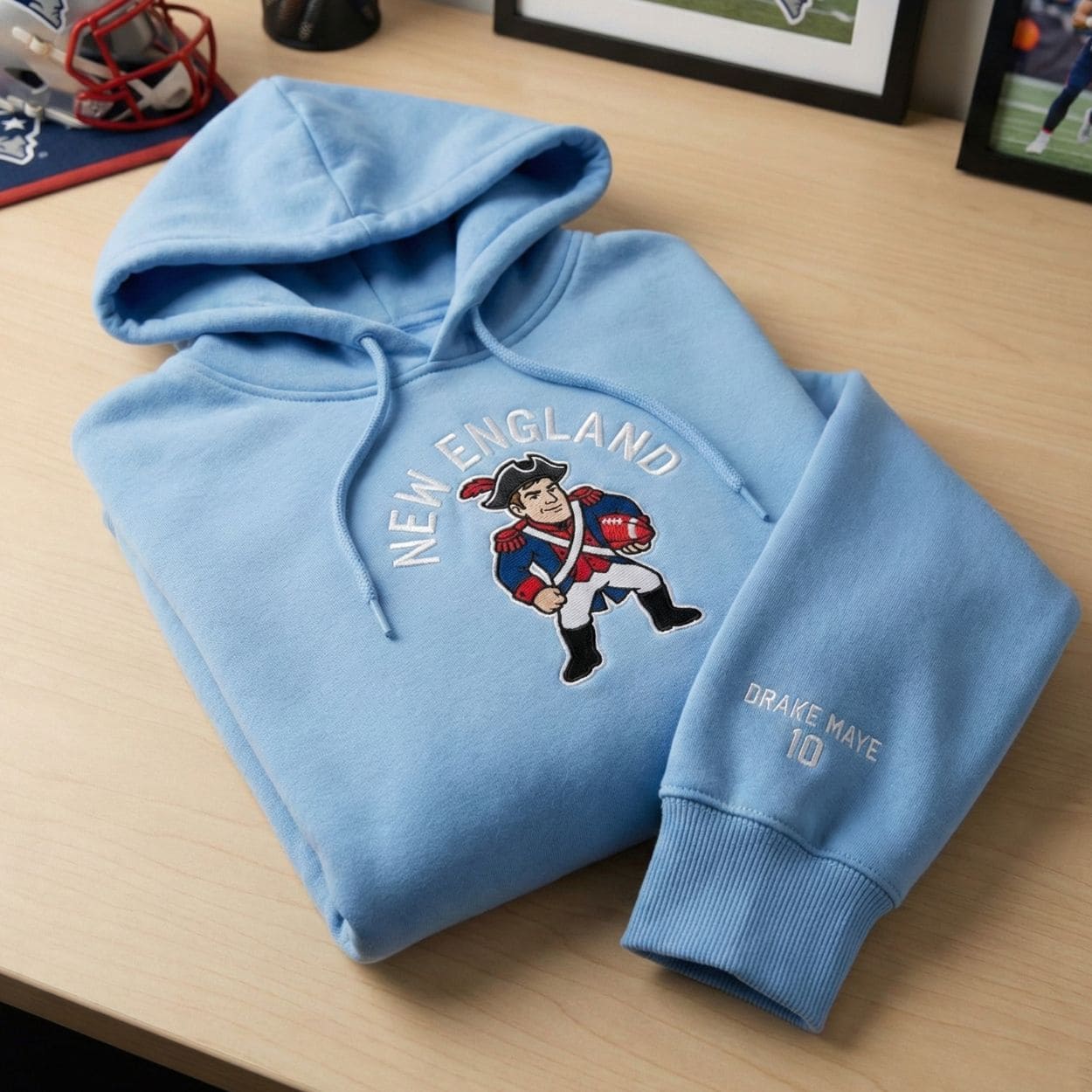 New England Patriots Drake Maye 10 Embroidered Hoodie New England Patriots Drake Maye 10 Embroidered Hoodie