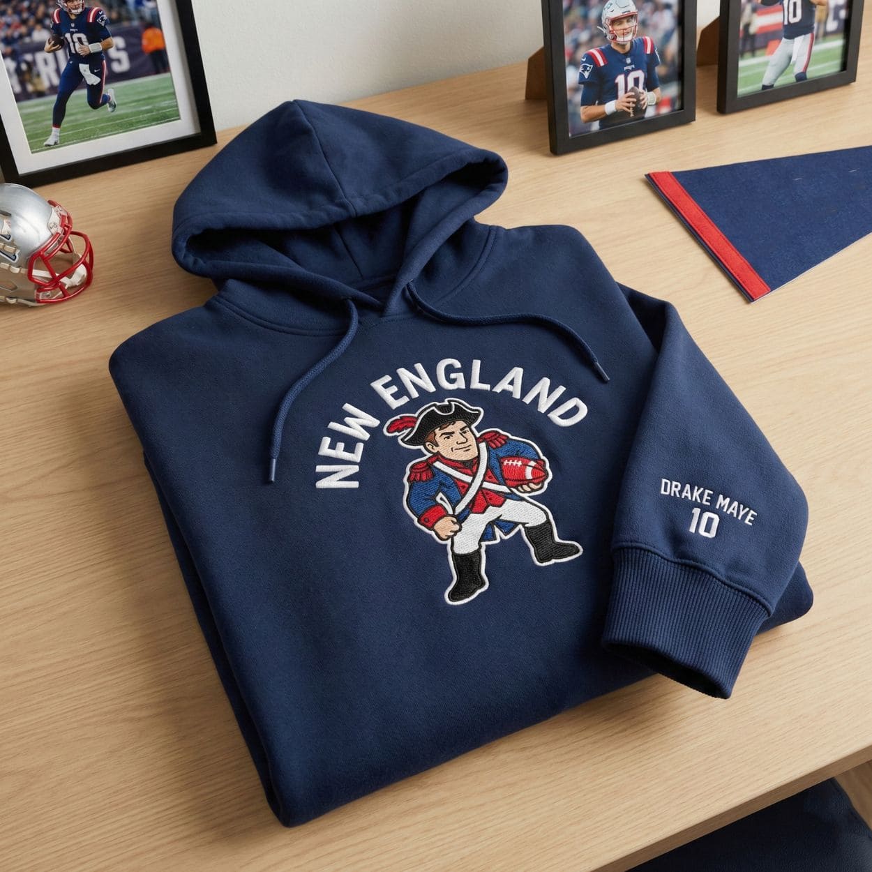 New England Patriots Drake Maye 10 Embroidered Hoodie New England Patriots Drake Maye 10 Embroidered Hoodie