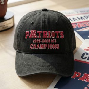 Patriots 2025 2026 AFC Champions Washed Baseball Hat 1