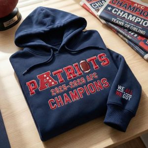 Patriots 2025 2026 AFC Champions We All We Got Embroidered Hoodie