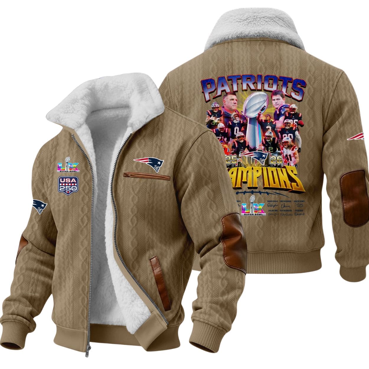 Patriots 2026 LX Champions Signature Commemorative Winter Fleece Jacket Patriots 2026 LX Champions Signature Commemorative Winter Fleece Jacket