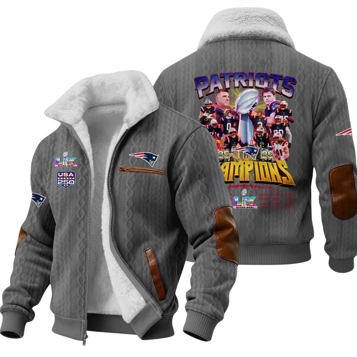 Patriots 2026 LX Champions Signature Commemorative Winter Fleece Jacket Patriots 2026 LX Champions Signature Commemorative Winter Fleece Jacket