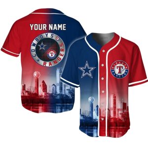Personalized Dallas Cowboys x Texas Rangers Baseball Jersey 1 Personalized Dallas Cowboys x Texas Rangers Baseball Jersey