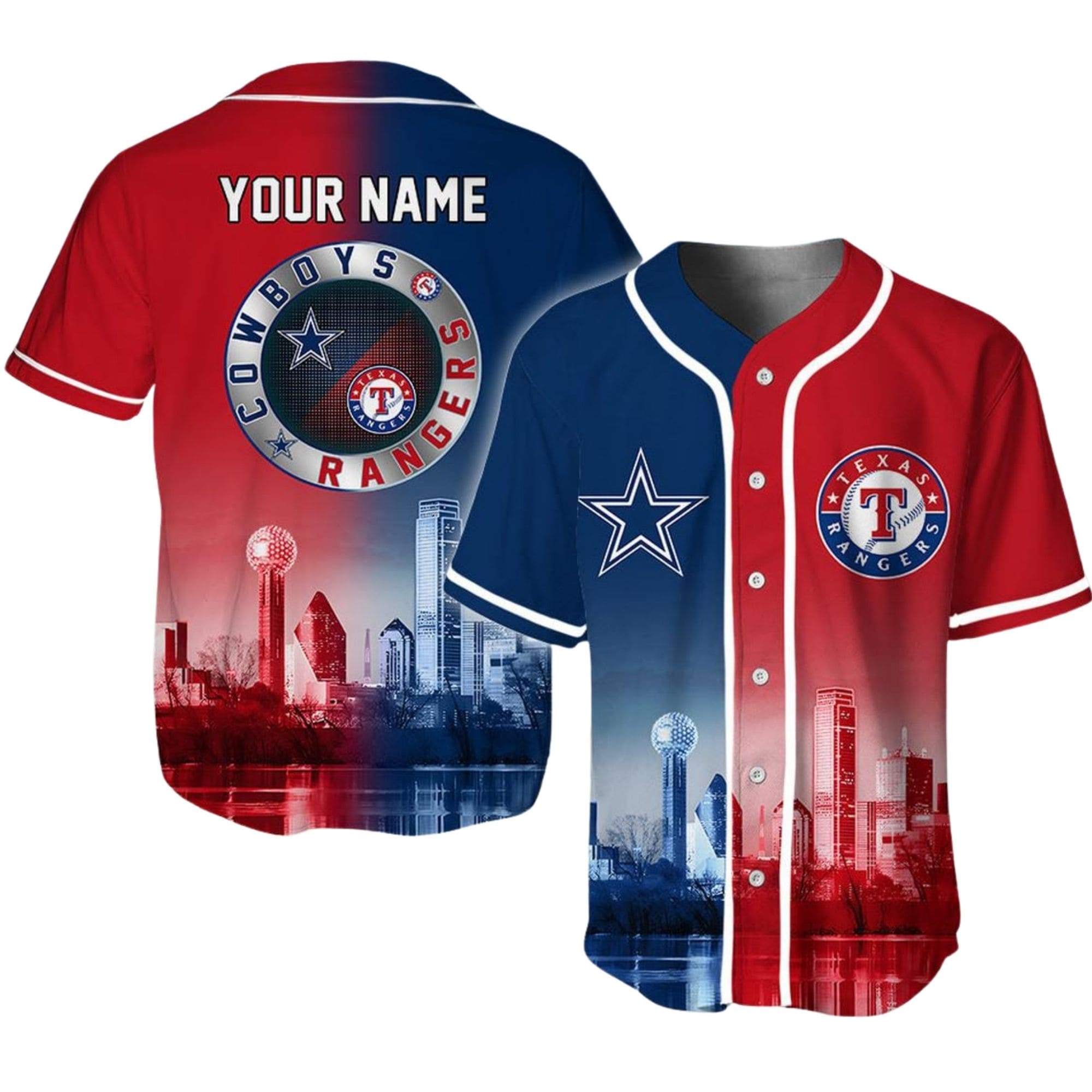 Personalized Dallas Cowboys x Texas Rangers Baseball Jersey Personalized Dallas Cowboys x Texas Rangers Baseball Jersey