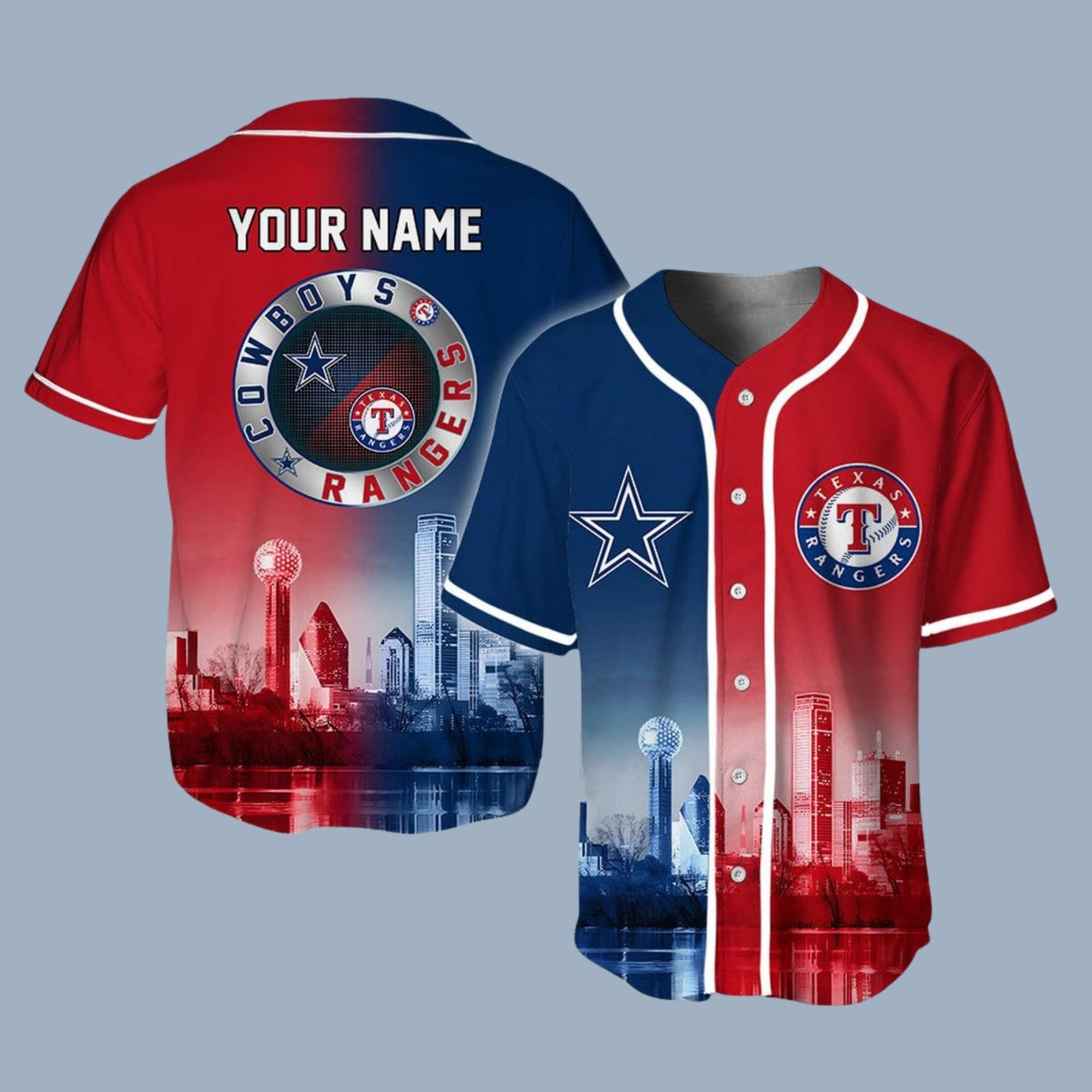 Personalized Dallas Cowboys x Texas Rangers Baseball Jersey Personalized Dallas Cowboys x Texas Rangers Baseball Jersey