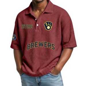 Brewers Est 1969 Waffle Collar Polo Shirt 2