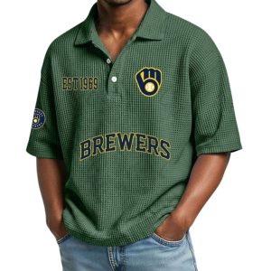 Brewers Est 1969 Waffle Collar Polo Shirt 3