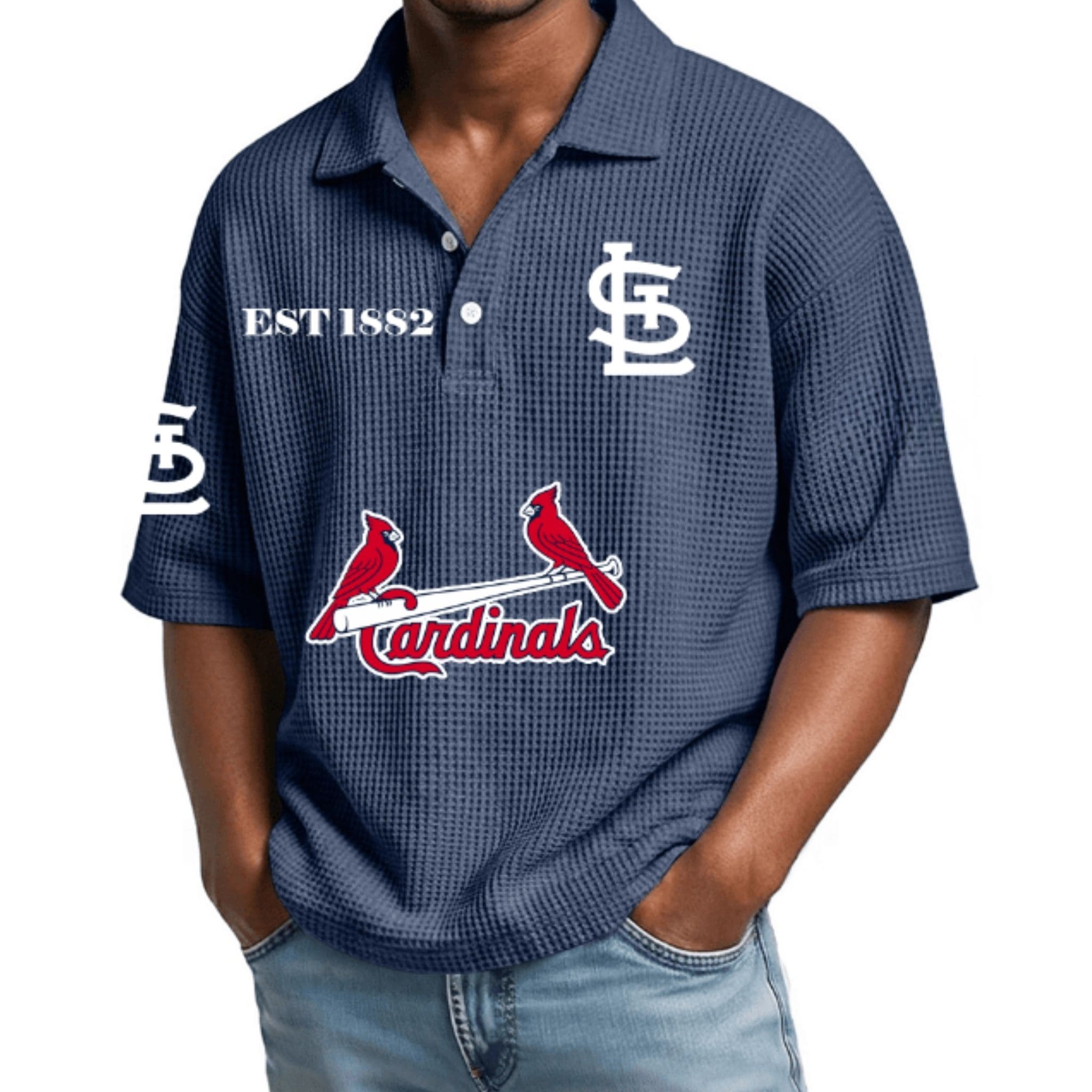 Cardinals Est 1882 Waffle Collar Polo Shirt Cardinals Est 1882 Waffle Collar Polo Shirt