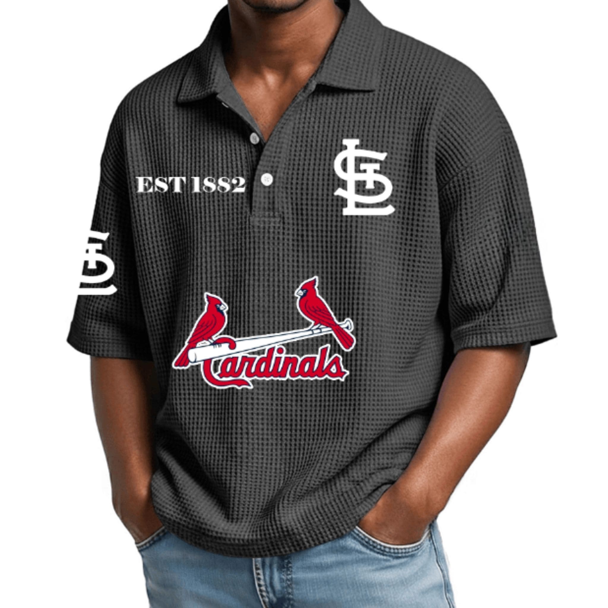 Cardinals Est 1882 Waffle Collar Polo Shirt Cardinals Est 1882 Waffle Collar Polo Shirt