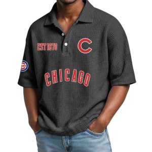 Cubs Est 1870 Waffle Collar Polo Shirt 1