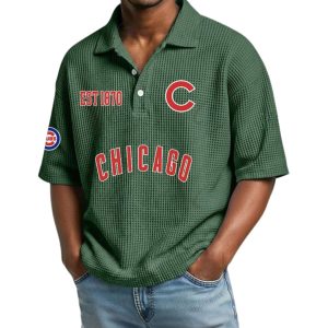 Cubs Est 1870 Waffle Collar Polo Shirt 3