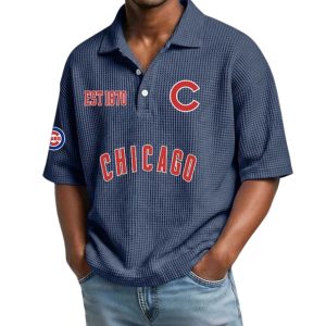 Cubs Est 1870 Waffle Collar Polo Shirt
