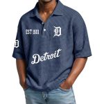 Detroit Tigers Est 1901 Waffle Collar Polo Shirt