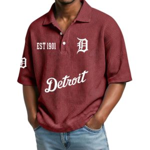 Detroit Tigers Est 1901 Waffle Collar Polo Shirt 1 Detroit Tigers Est 1901 Waffle Collar Polo Shirt 2