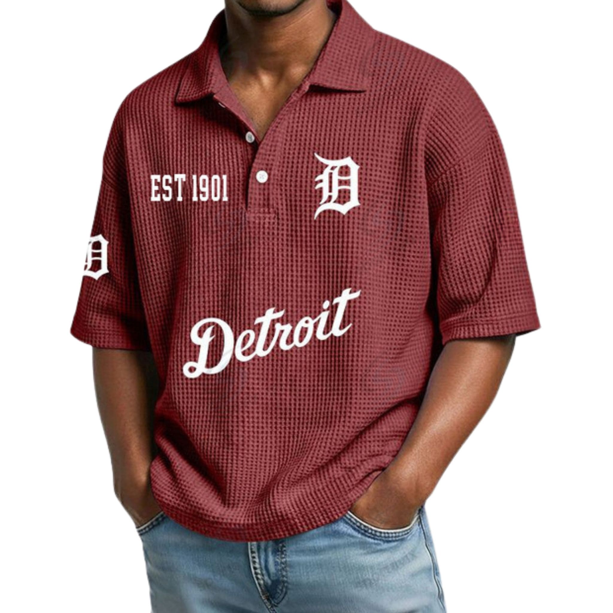 Detroit Tigers Est 1901 Waffle Collar Polo Shirt Detroit Tigers Est 1901 Waffle Collar Polo Shirt