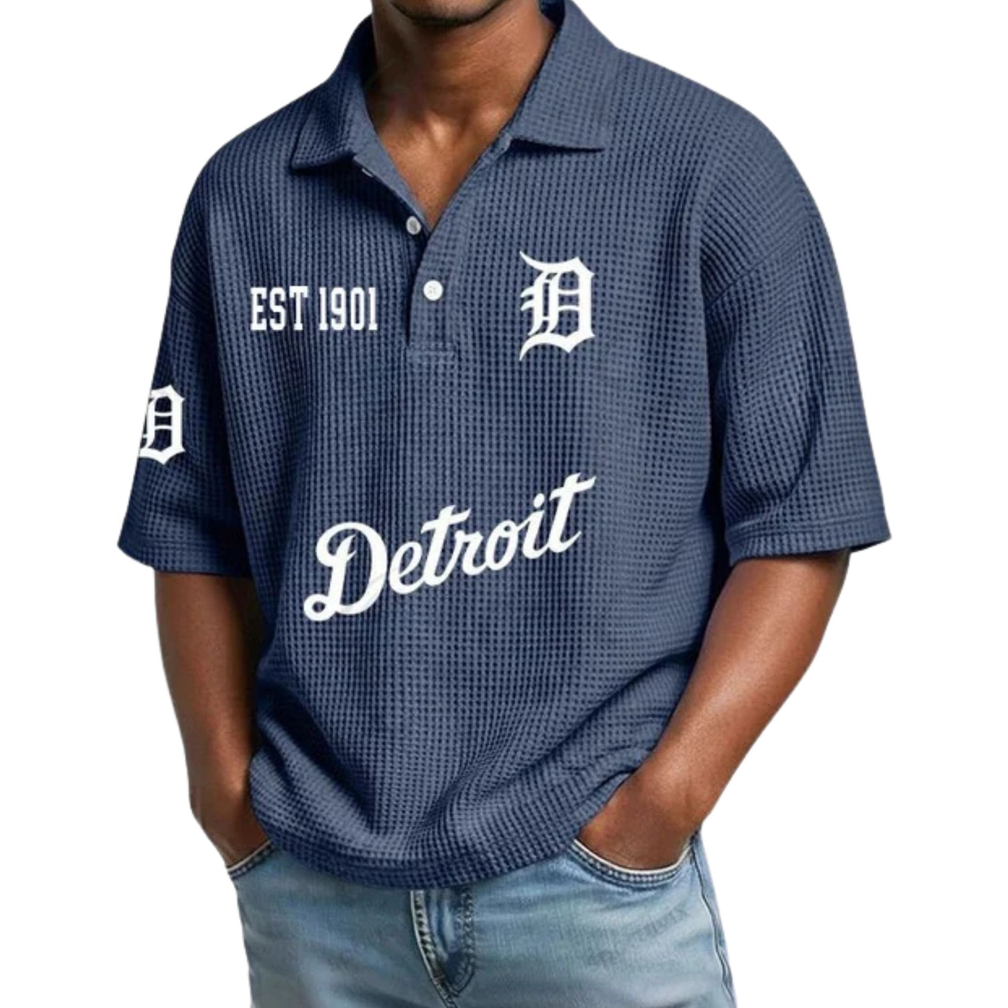 Detroit Tigers Est 1901 Waffle Collar Polo Shirt Detroit Tigers Est 1901 Waffle Collar Polo Shirt