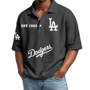 Dodgers Est 1883 Waffle Collar Polo Shirt 3