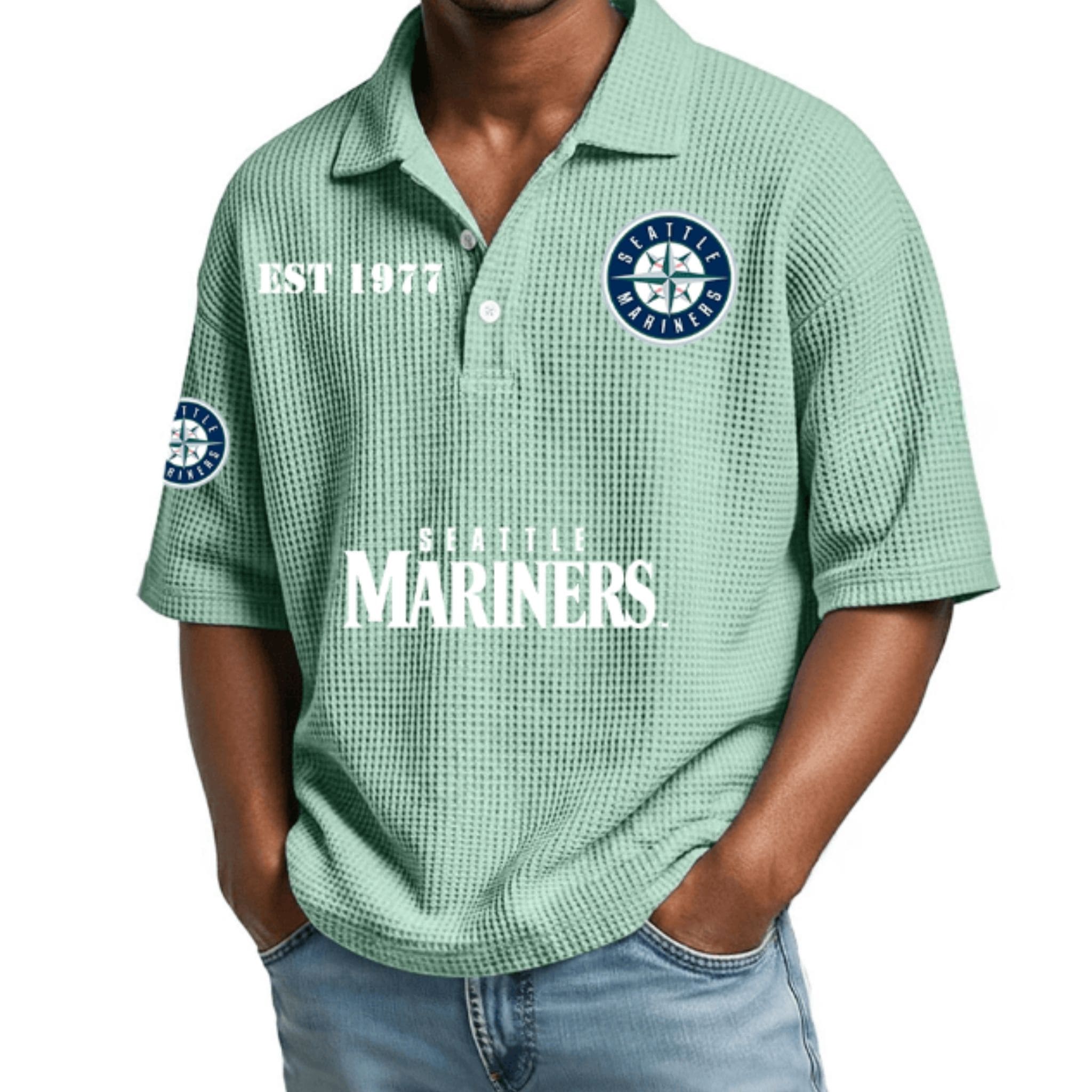Mariners Est 1977 Waffle Collar Polo Shirt Mariners Est 1977 Waffle Collar Polo Shirt