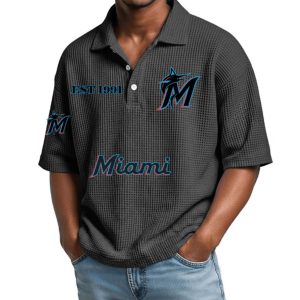 Miami Marlins Est 1991 Waffle Collar Polo Shirt 3