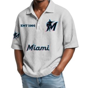 Miami Marlins Est 1991 Waffle Collar Polo Shirt