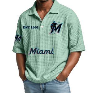 Miami Marlins Est 1991 Waffle Collar Polo Shirt 4