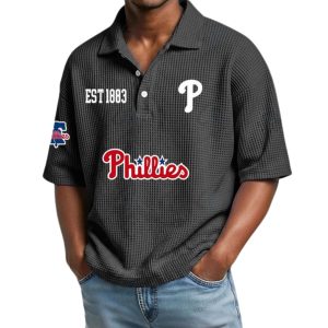 Phillies Est 1883 Waffle Collar Polo Shirt 3