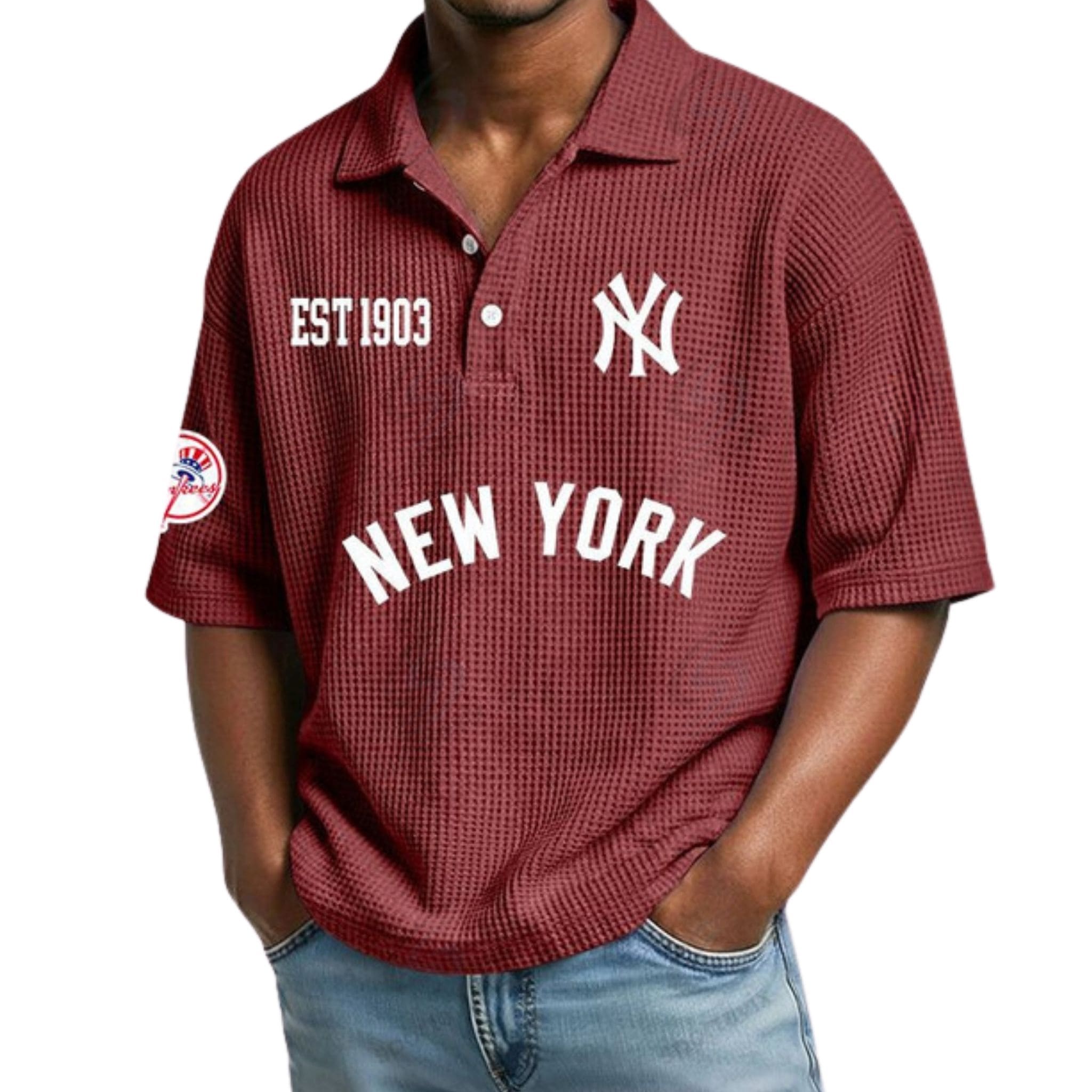 Yankees Est 1903 Waffle Collar Polo Shirt Yankees Est 1903 Waffle Collar Polo Shirt