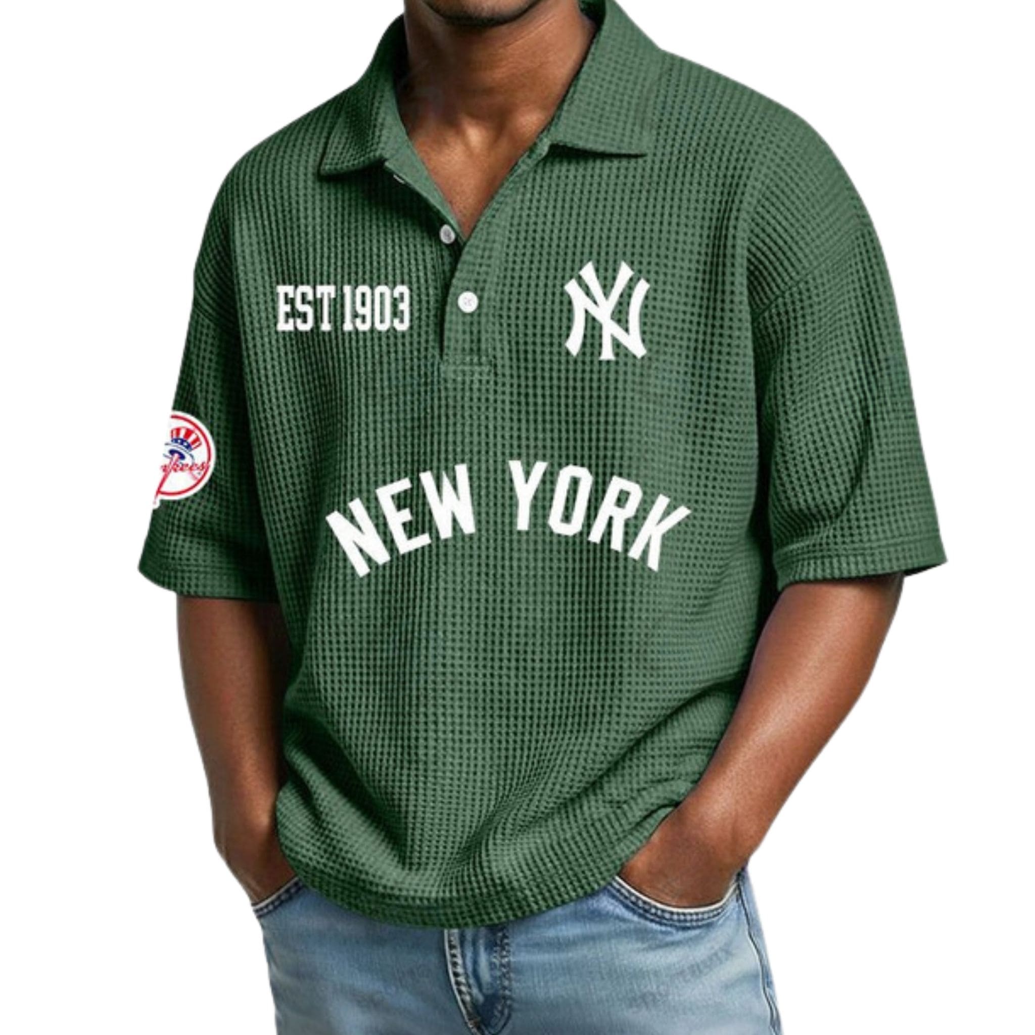 Yankees Est 1903 Waffle Collar Polo Shirt Yankees Est 1903 Waffle Collar Polo Shirt