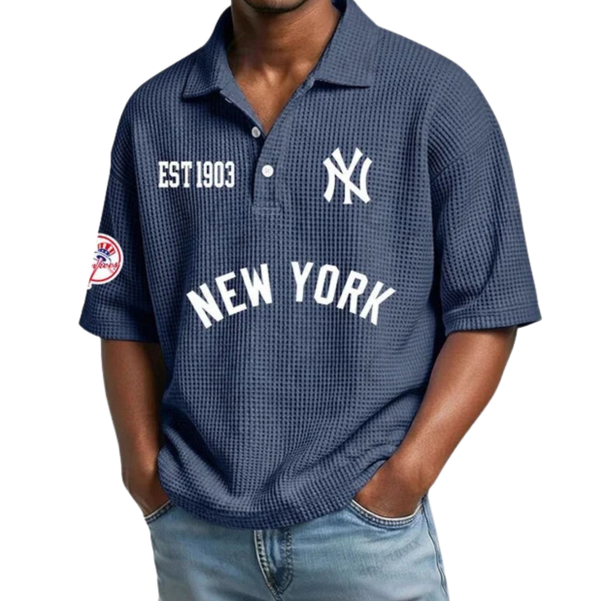 Yankees Est 1903 Waffle Collar Polo Shirt Yankees Est 1903 Waffle Collar Polo Shirt